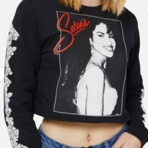 Official Selena Merchandise Long Sleeve Black Crop Top Floral Sleeves Size M